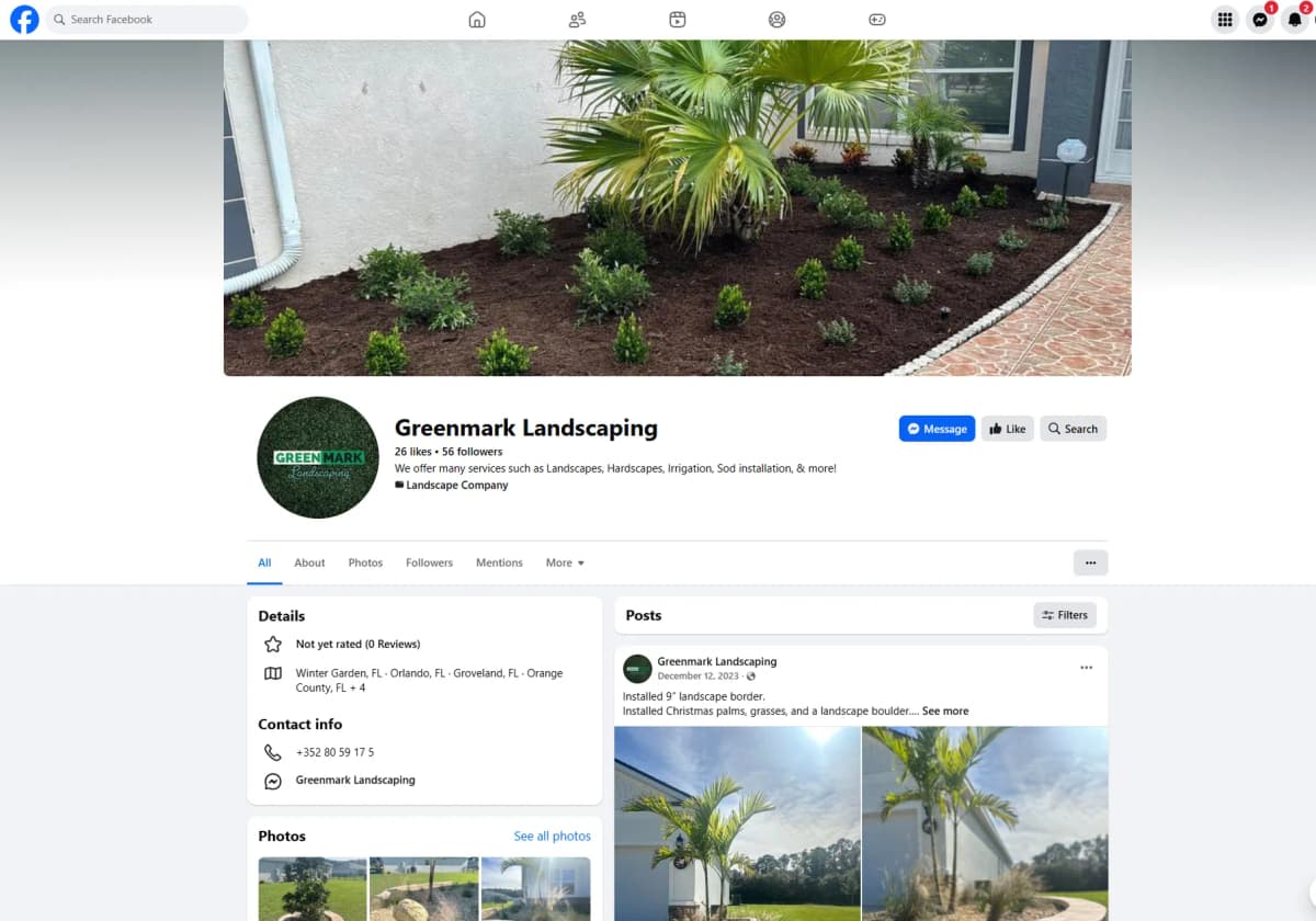 Greenmark Landscaping Facebook page